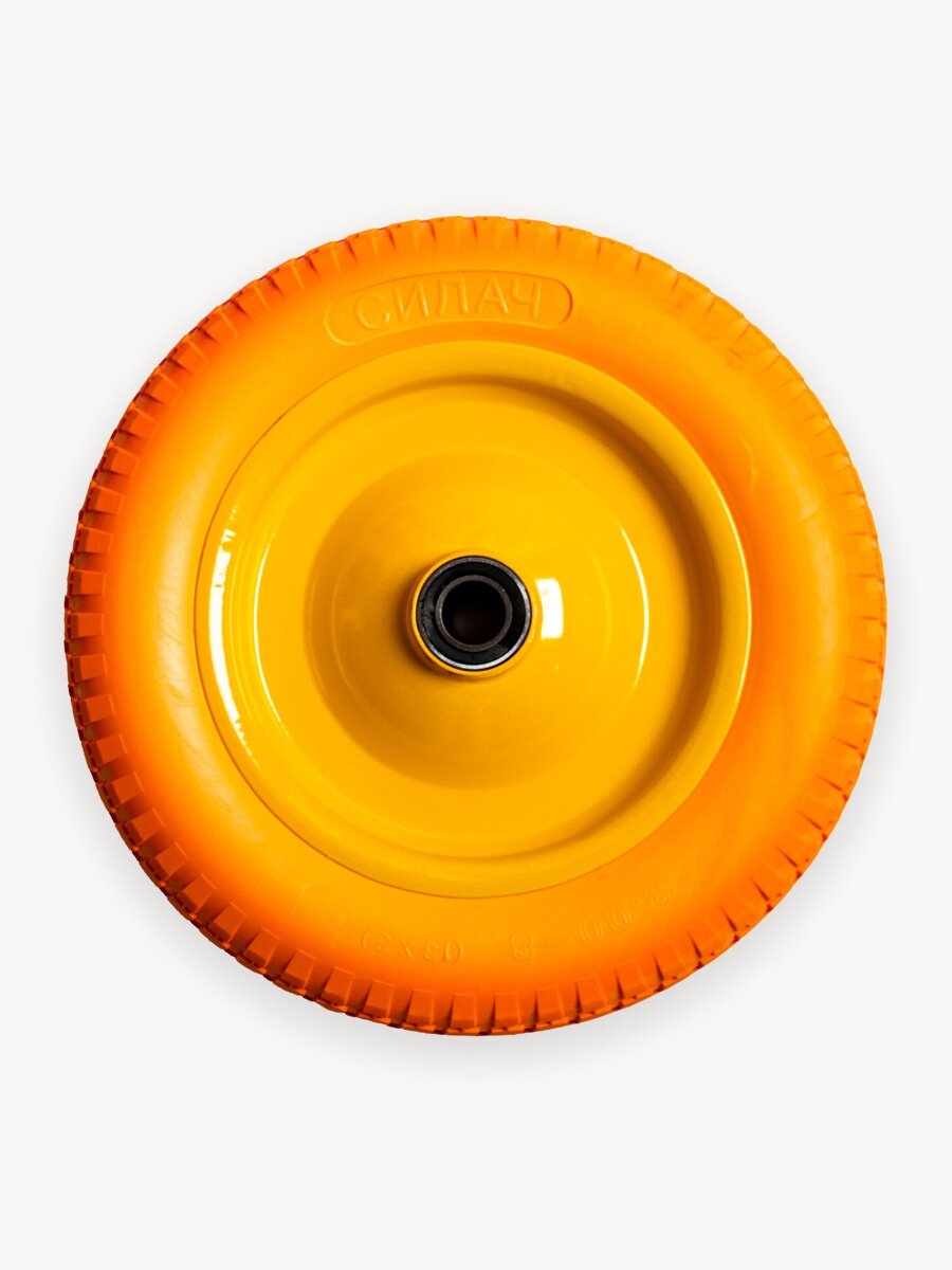 Колесо для тачки силач, полиуретан, крепление переднее, диаметр втулки 25мм