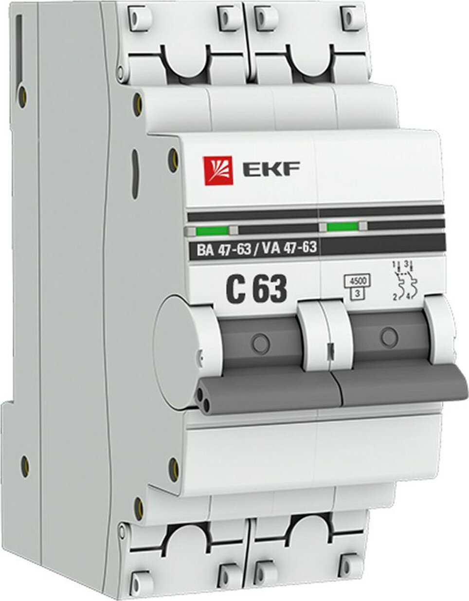 Автоматический выключатель EKF PROXIMA 2 полюса 63A IP20 монтаж на DIN-рейку