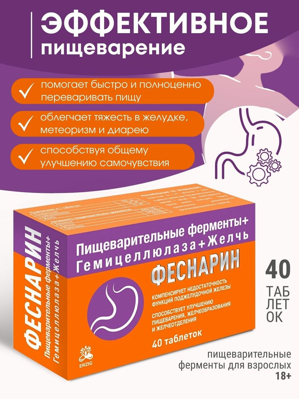 Феснарин Пищеварительные ферментыГемицеллюлазаЖелчь таб 550мг 40 БАД