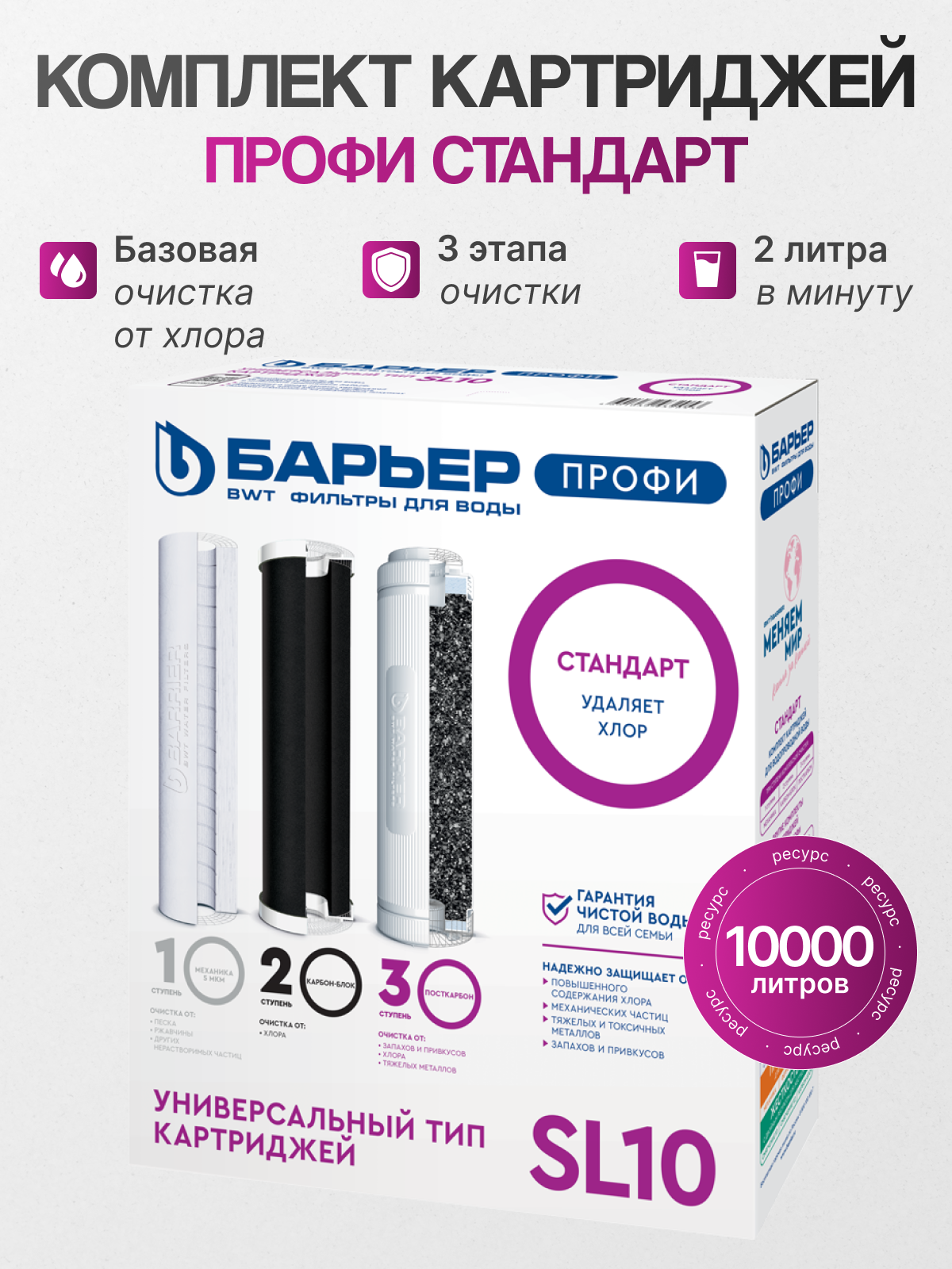 БАРЬЕР Р113Р00 Комплект картриджей для фильтра под мойкой Профи Стандарт 1 уп 3 шт.