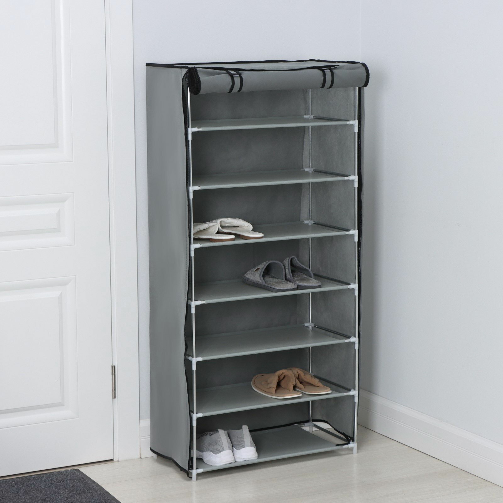 Полка для обуви с чехлом 7 уровней 60x30x123 см серая цвет: серый