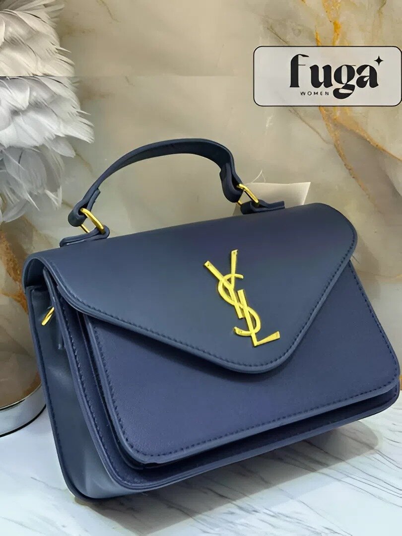 Сумка планшет Yves Saint Laurent, фактура гладкая, лаковая, темно-синий