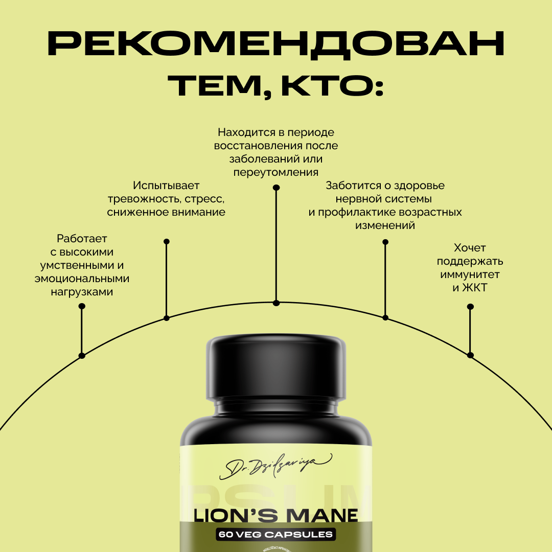 IPSUM / Ежовик (Ежевик) гребенчатый мицелий 60 капсул / Lions mane, природный ноотроп — фото 1