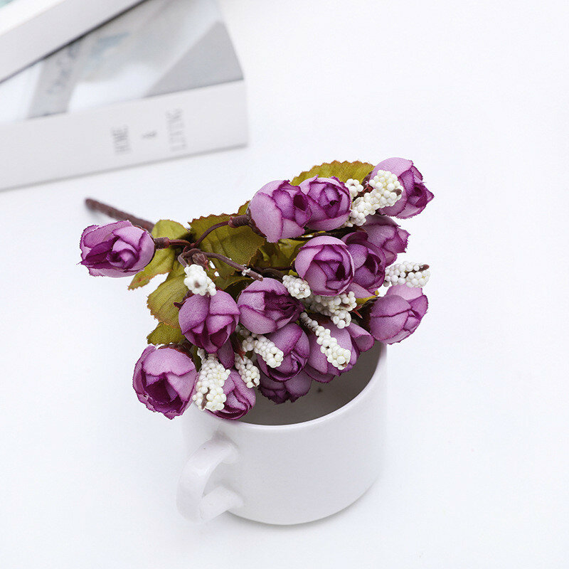 Silk flower rose bouquet for home decor with artificial flowers for bedroom and living room autumn purple