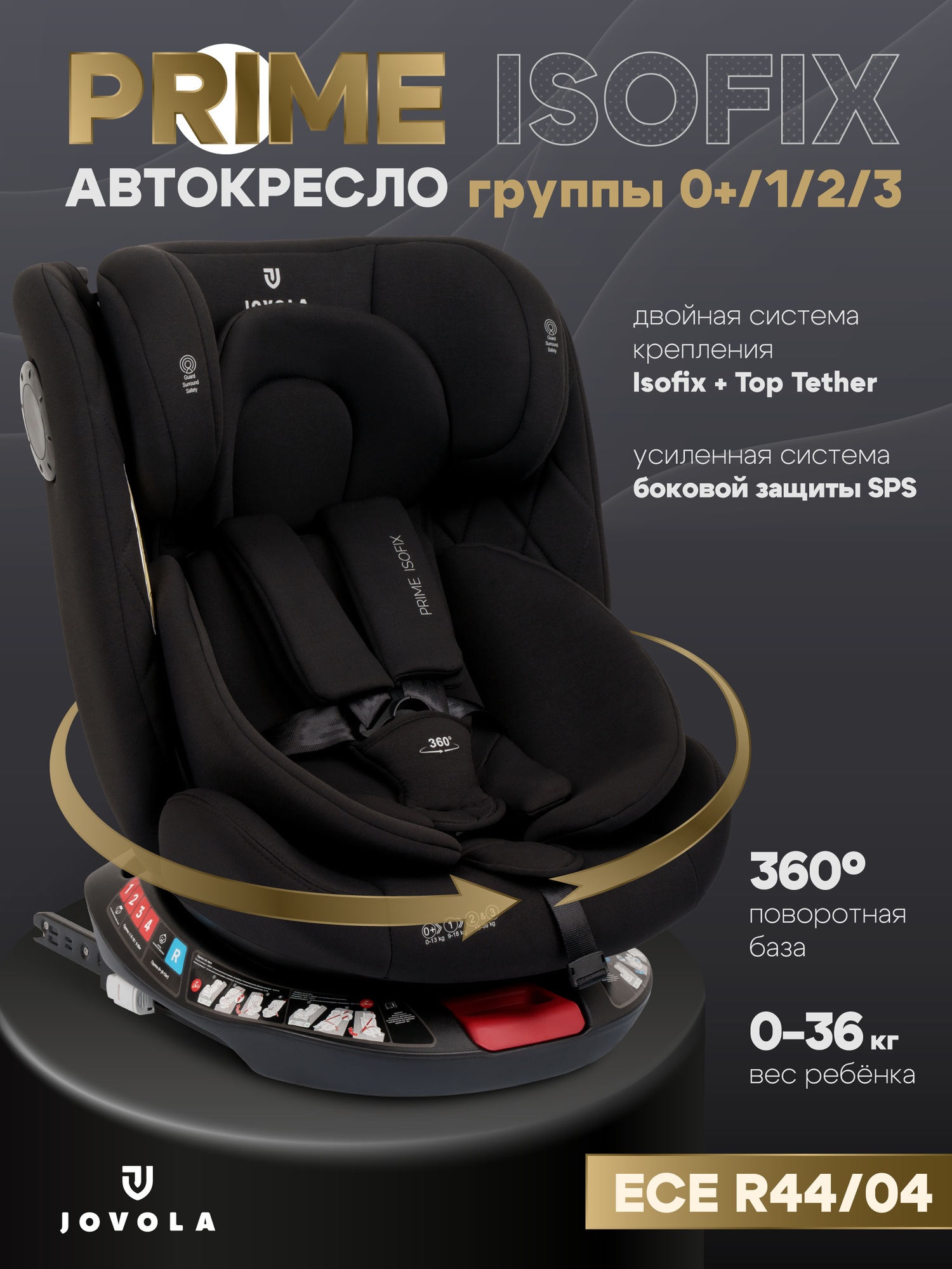Автокресло детское Jovola Prime Isofix для новорожденных от 0 до 36 кг группа 0+1+2+3 черный