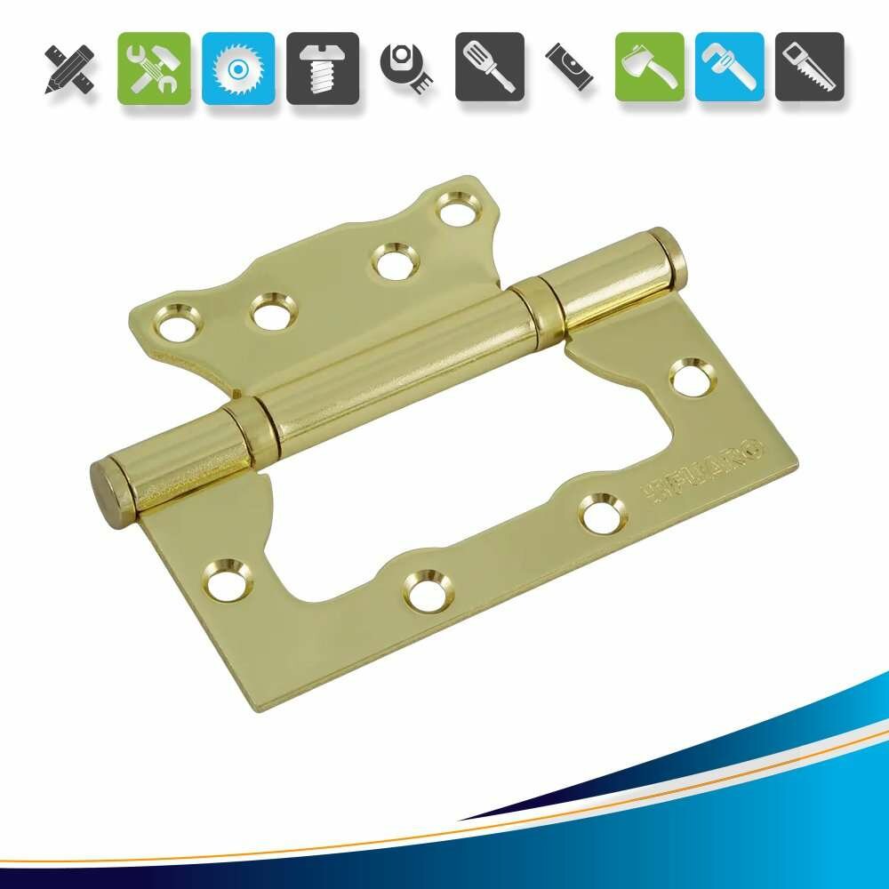 Петля без врезки N100500/2BB-PB/BL 100x75x2.5 мм сталь цвет золото