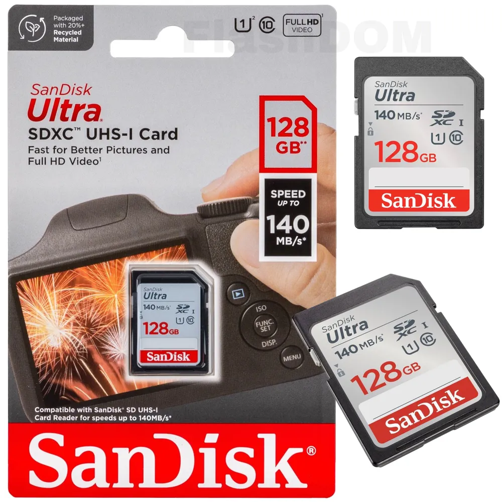 Карта памяти Disk Ultra SDXC 128GB UHS-I Class 10, 140MB/s для фото и видео Full HD