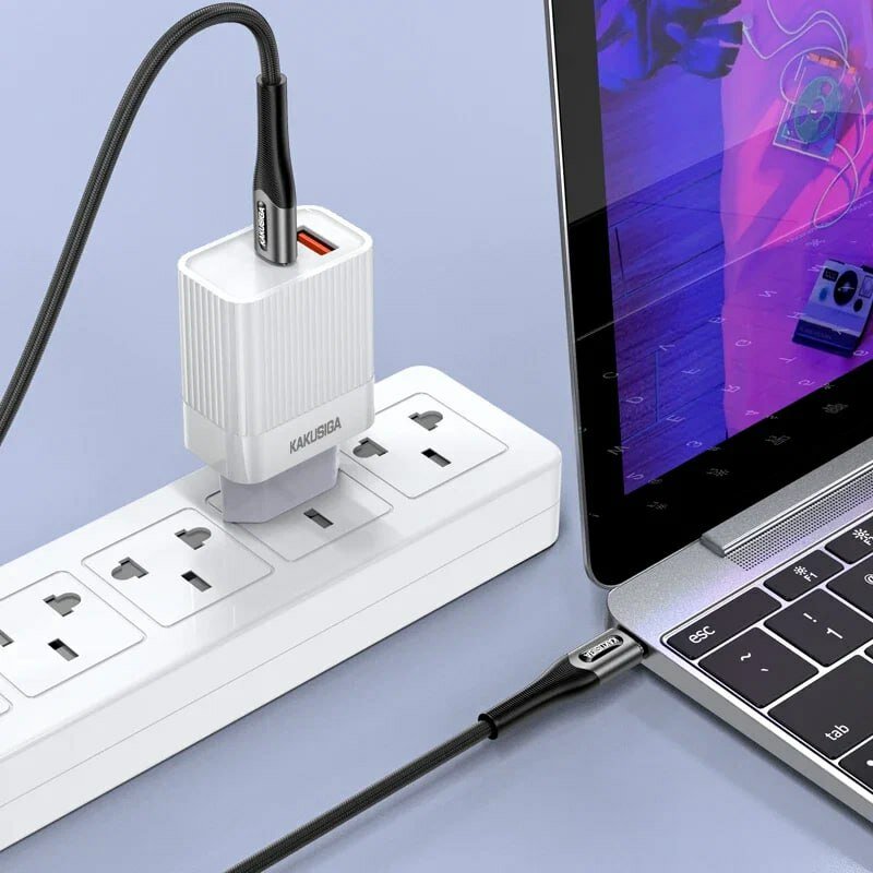 Кабель KAKUSIGA, Type-C, USB, для быстрой зарядки, 60Вт, 1м, черный — фото 1