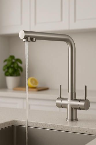 Изображение товара Смеситель для кухни с фильтром для питьевой воды сатин стальной, кран для раковины и кухонной мойки, матовый