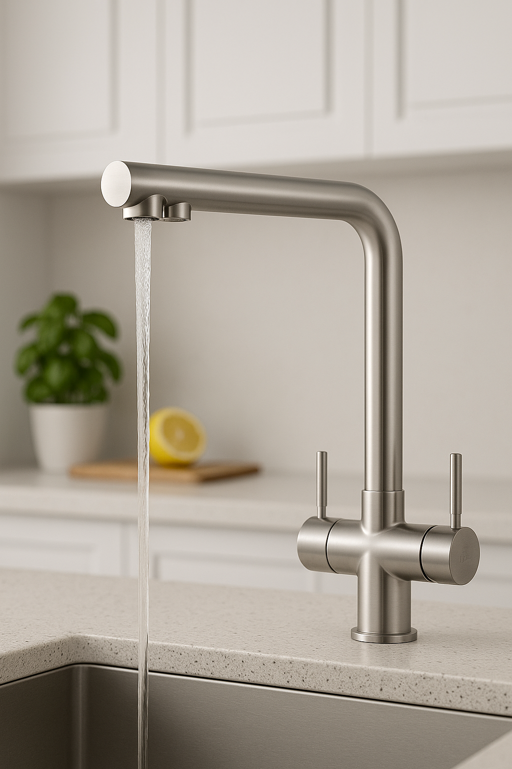 Смеситель для кухни с фильтром для питьевой воды сатин стальной кран для раковины и кухонной мойки матовый