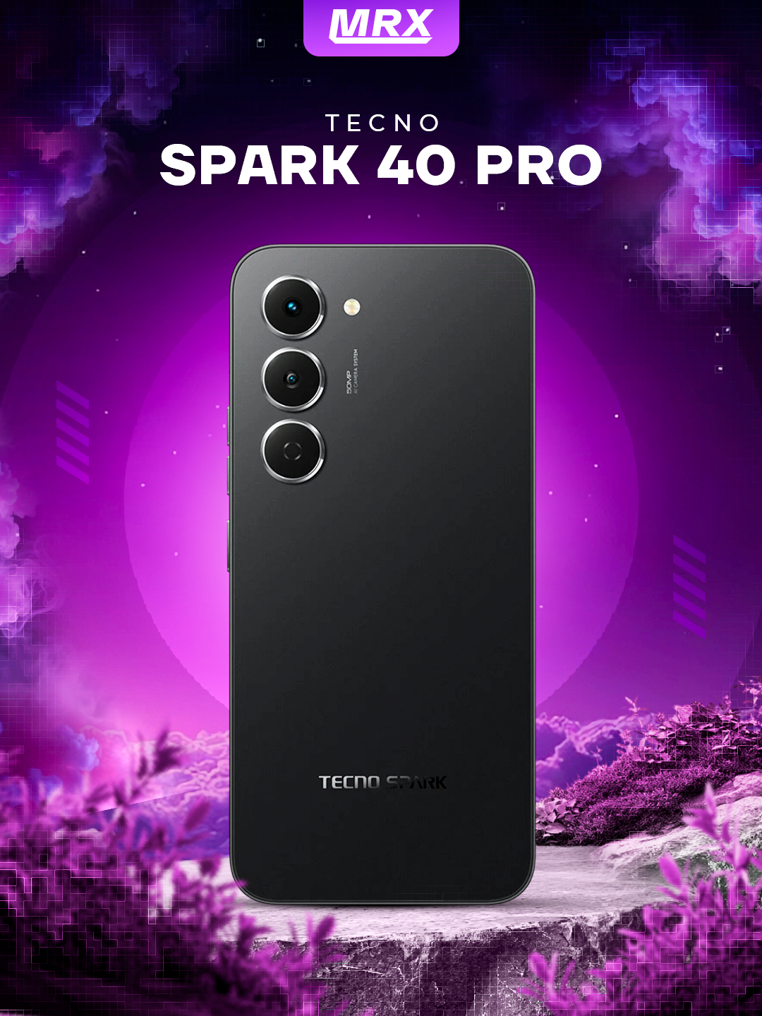 Смартфон Tecno Spark 40 Pro KM6, 8ГБ/256ГБ, NFC, AMOLED, черный
