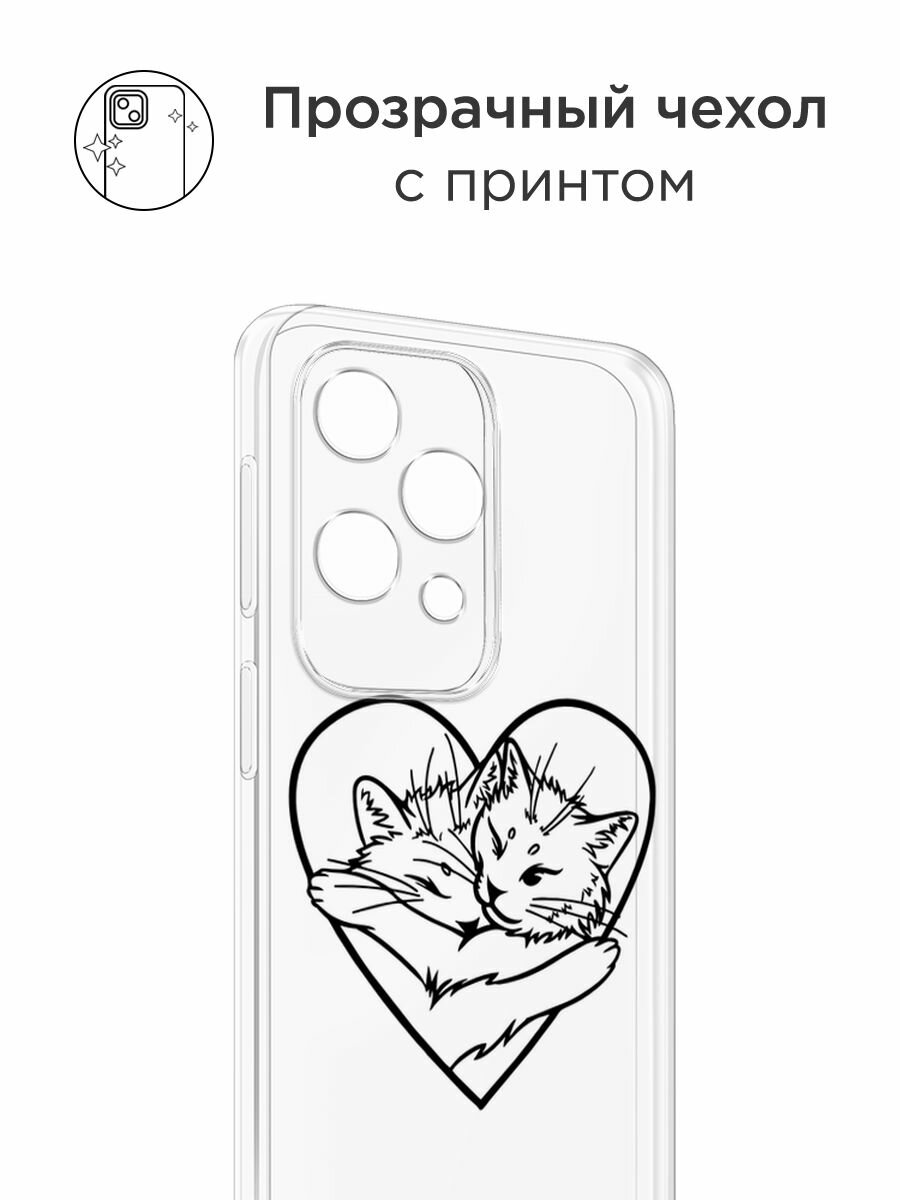 Чехол на Samsung Galaxy M16 / Самсунг Галакси М16 с принтом "Влюблённые котики рисунок 3 - 14 февраля", прозрачный — фото 1