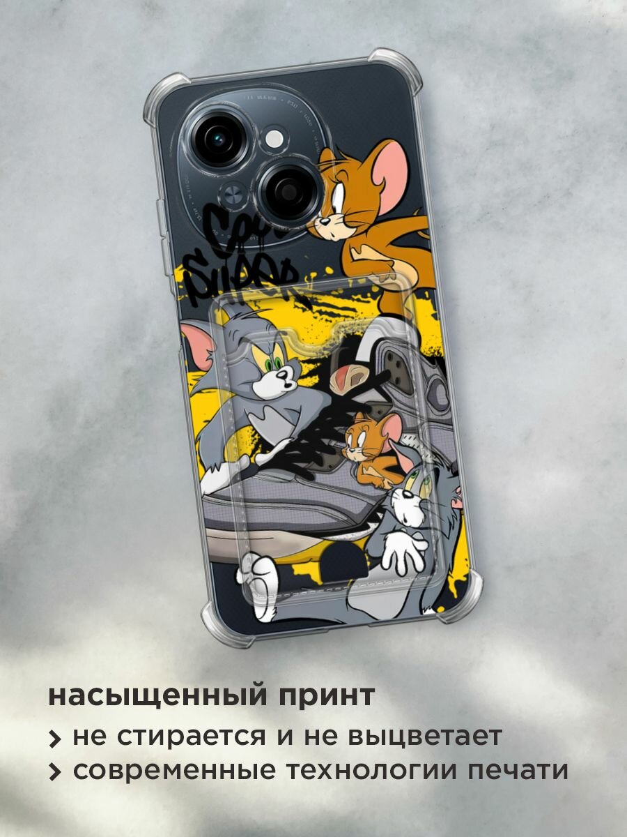 Чехол на Tecno Spark Go 1/Pop 9 (Текно Спарк Go 1/Поп 9) с картой и принтом "Том, Джерри и кроссовок" — фото 1