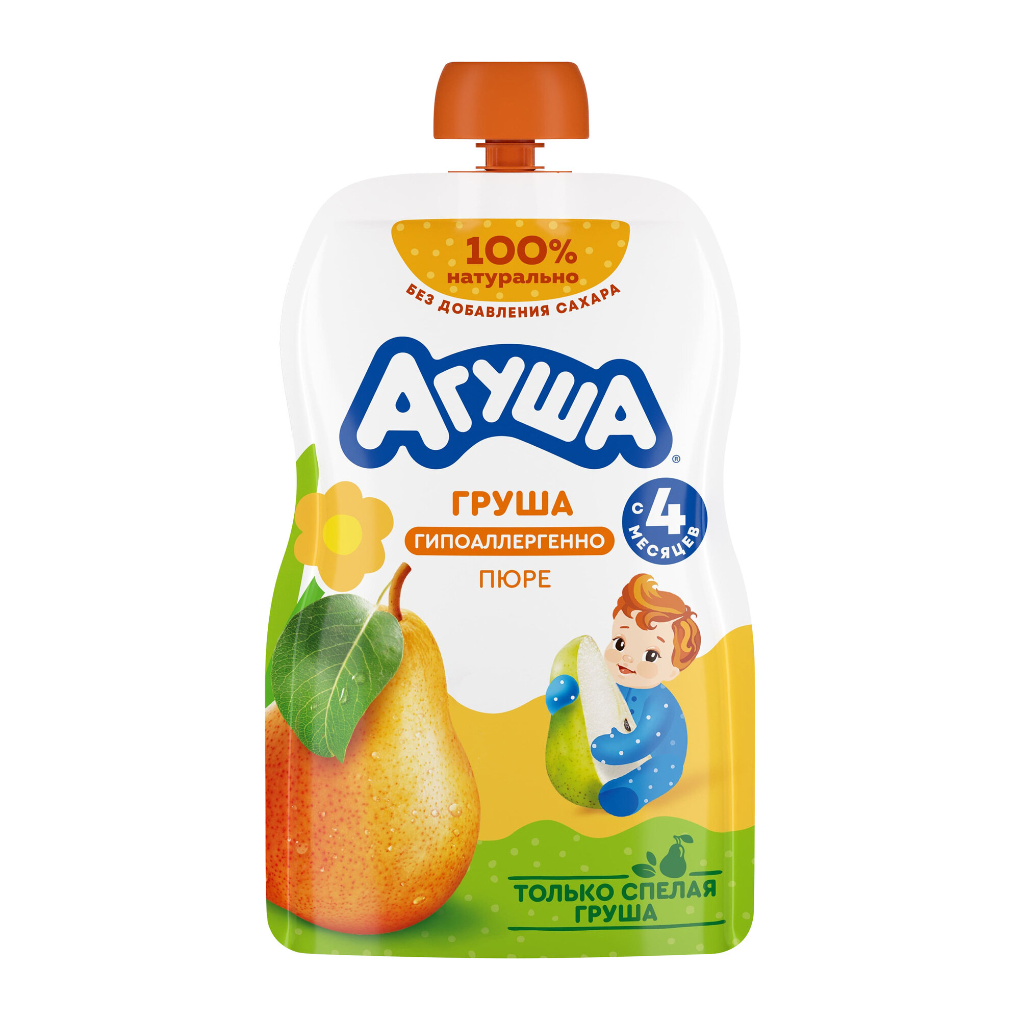 Пюре Агуша Груша, с 4 мес, мягкая упаковка, без сахара, 90 гр. — фото 1
