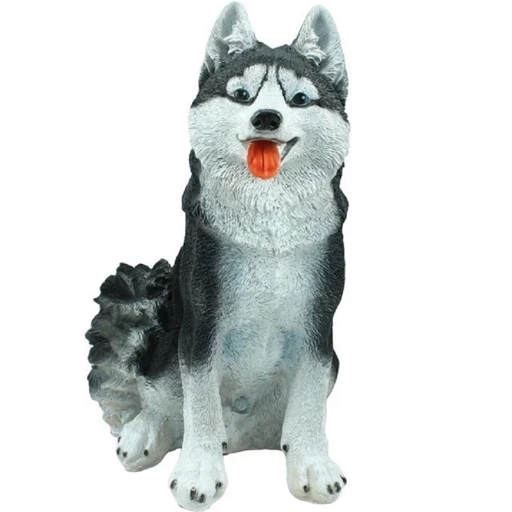 Фигура садовая ТулаСад  Собака Хаски  В 37  полистоун  черная белая