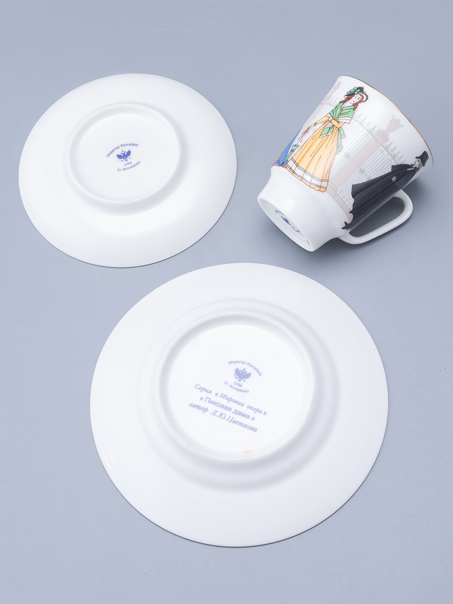 Кофейный сервиз, Опера Пиковая дама, форма Майская, трехпредметный, 165 мл, Императорский фарфоровый завод — фото 1