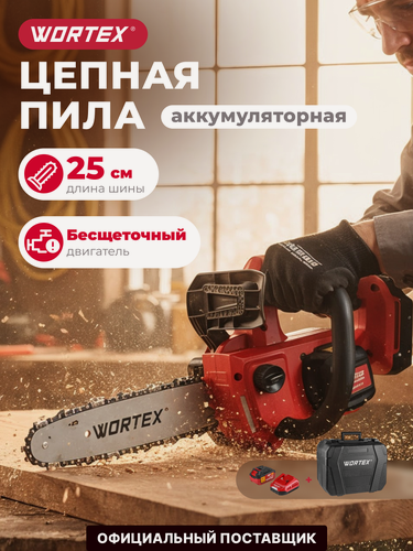 Изображение товара Пила аккумуляторная цепная WORTEX CEC 2518-3 ALL1 XLT SOLO С АКБ и З/У, в кейсе, длина шины 25.4 см (2325004)