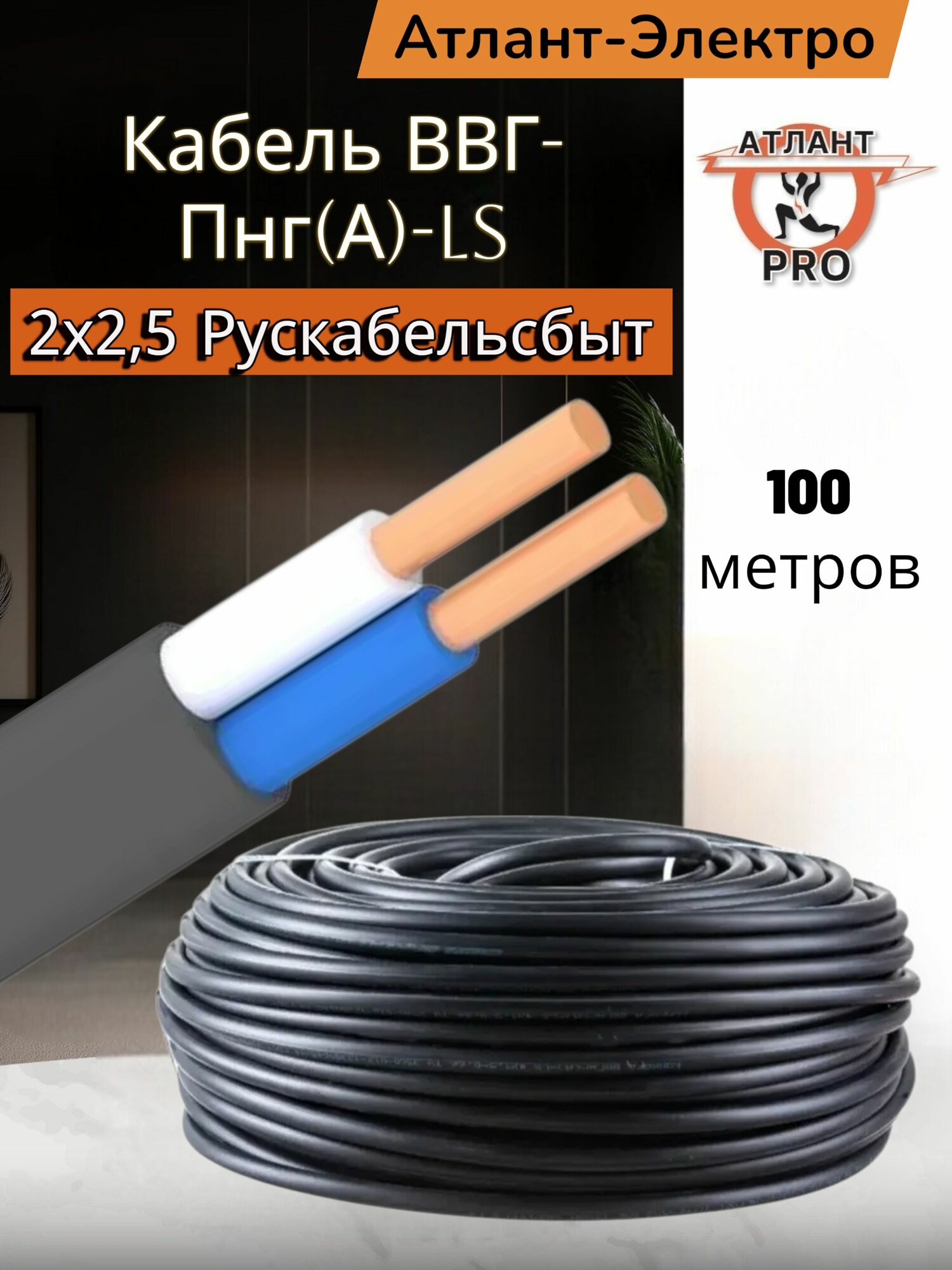 Кабель ВВГ-Пнг(А)-LS 2х25 Рускабельсбыт 100м