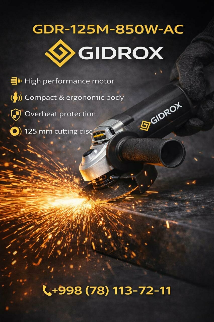 Болгарка угловая, шлифовальная машина, профессиональная, 125 мм GIDROX GDR-125M-850W-AC
