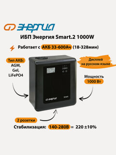 Изображение товара ИБП Энергия Smart.2 1000W (бесперебойник питания) защита от перегрузки