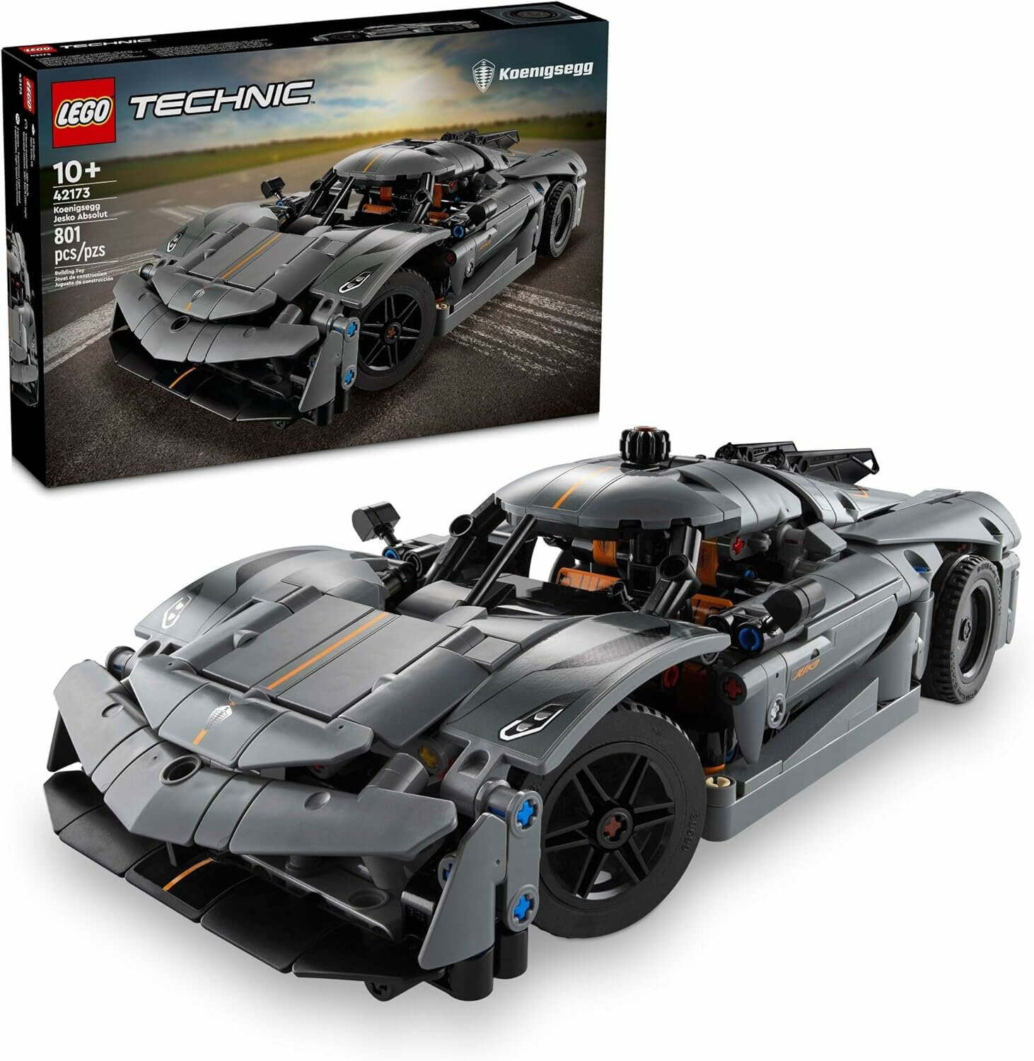 LEGO Technic 42173 Koenigsegg Jesko Absolut Grey, 801 деталь, V8, дифференциал, рулевое, двери 90°