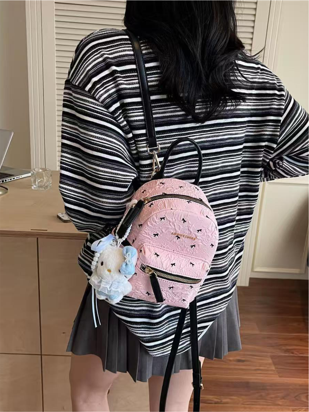 Мини-рюкзак "Розовый с бантиками", легкий, для телефона и мелочей — фото 1