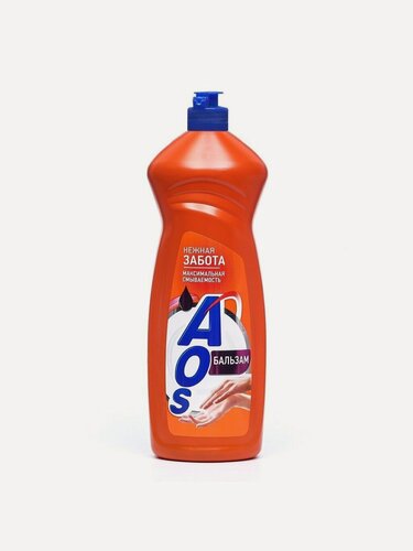 Изображение товара Средство для мытья посуды AOS Бальзам 900 мл — эффективный гель для очистки кухонной утвари, бережный уход за кожей рук.