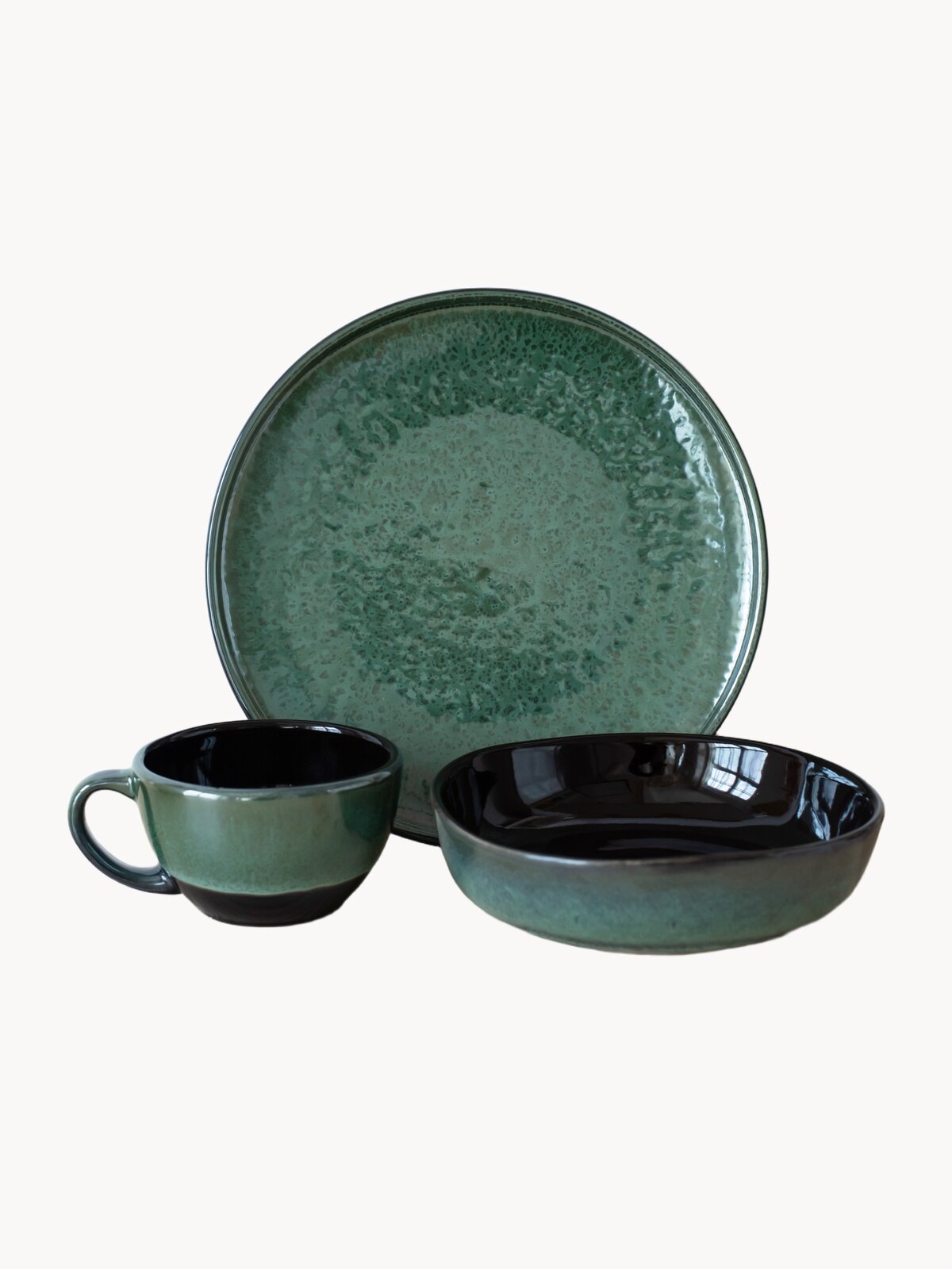 Набор посуды столовой на 4 персоны с кружками, 12 предметов "Флоу", сервиз обеденный Верде-Ноте