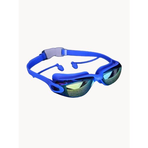Очки для плавания, моря и бассейна, с покрытием антифог, зеркальные и футляром в комплекте (синие)
