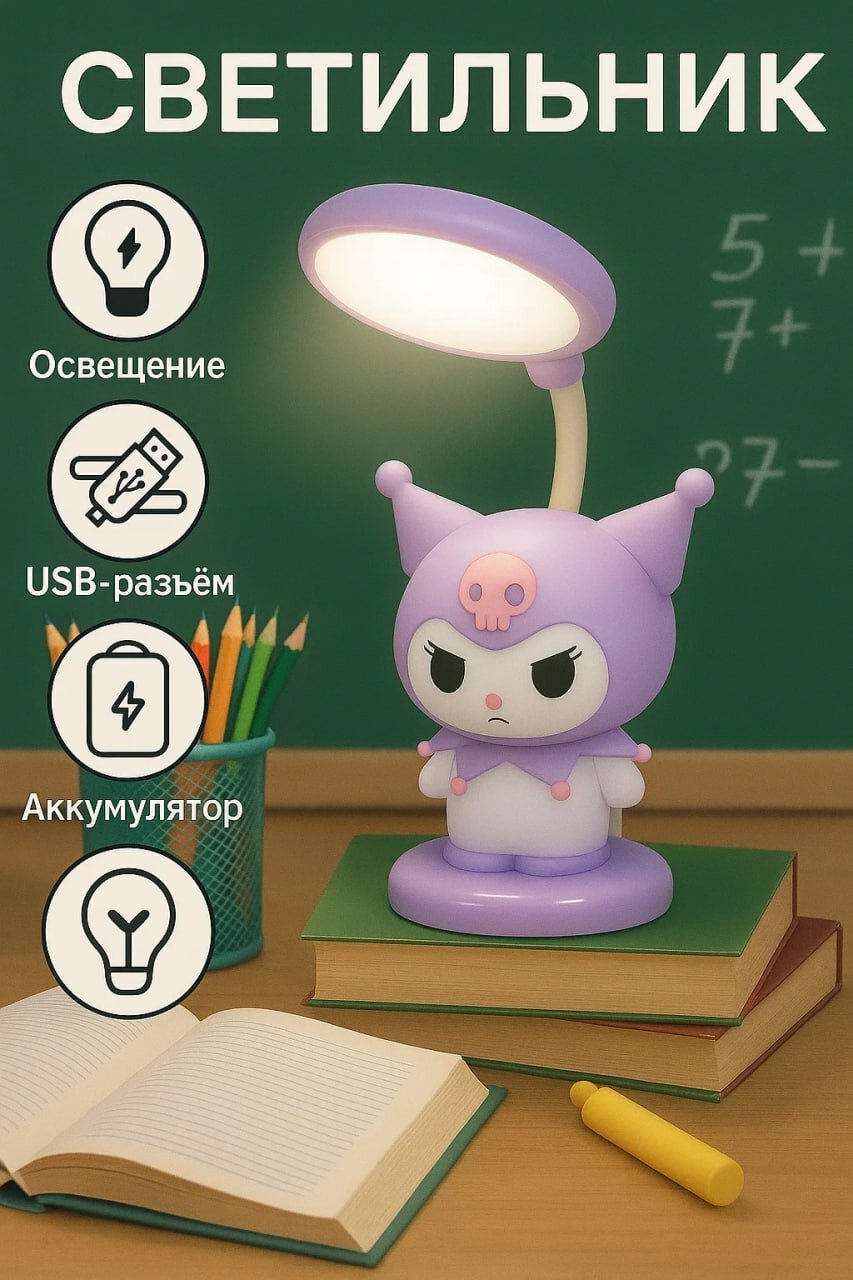 Светодиодная настольная лампа с изображением персонажа мультфильма. Мягкий свет, вращение на 360°, весёлая и подходит для детей. Идеальный выбор для чтения и использования перед сном.
