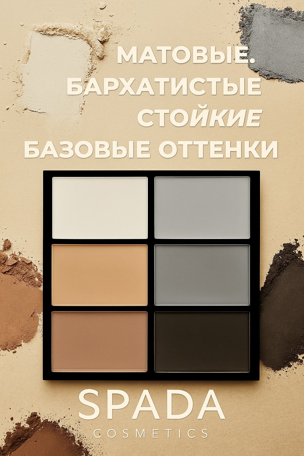 Spada Cosmetics Тени для век матовые серые оттенки 6 цветов.
