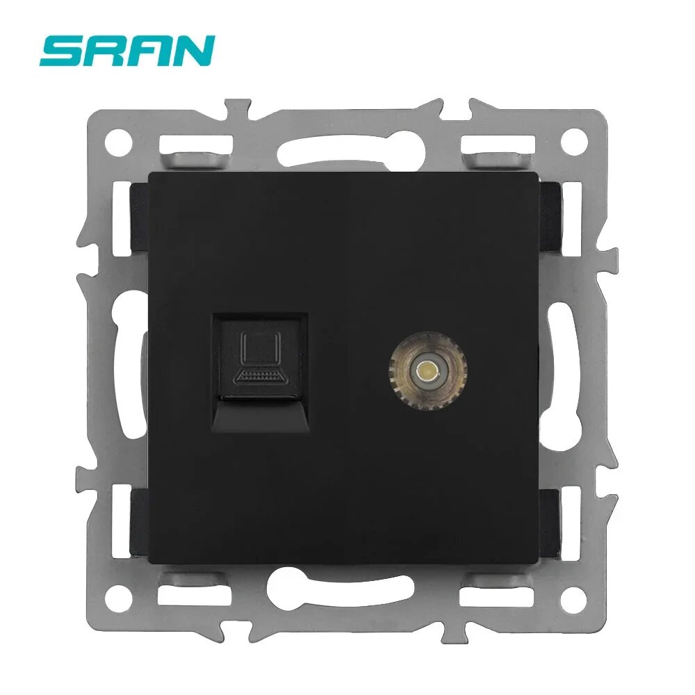 SRAN Панель TV rj45 cat6, черное закаленное стекло