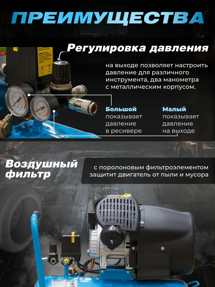 Компрессор воздушный масляный DGM AC-254 (440 л/мин, 8 атм, коаксиальный, ресив. 50 л, 220 В, 2.20 кВт) — фото 1