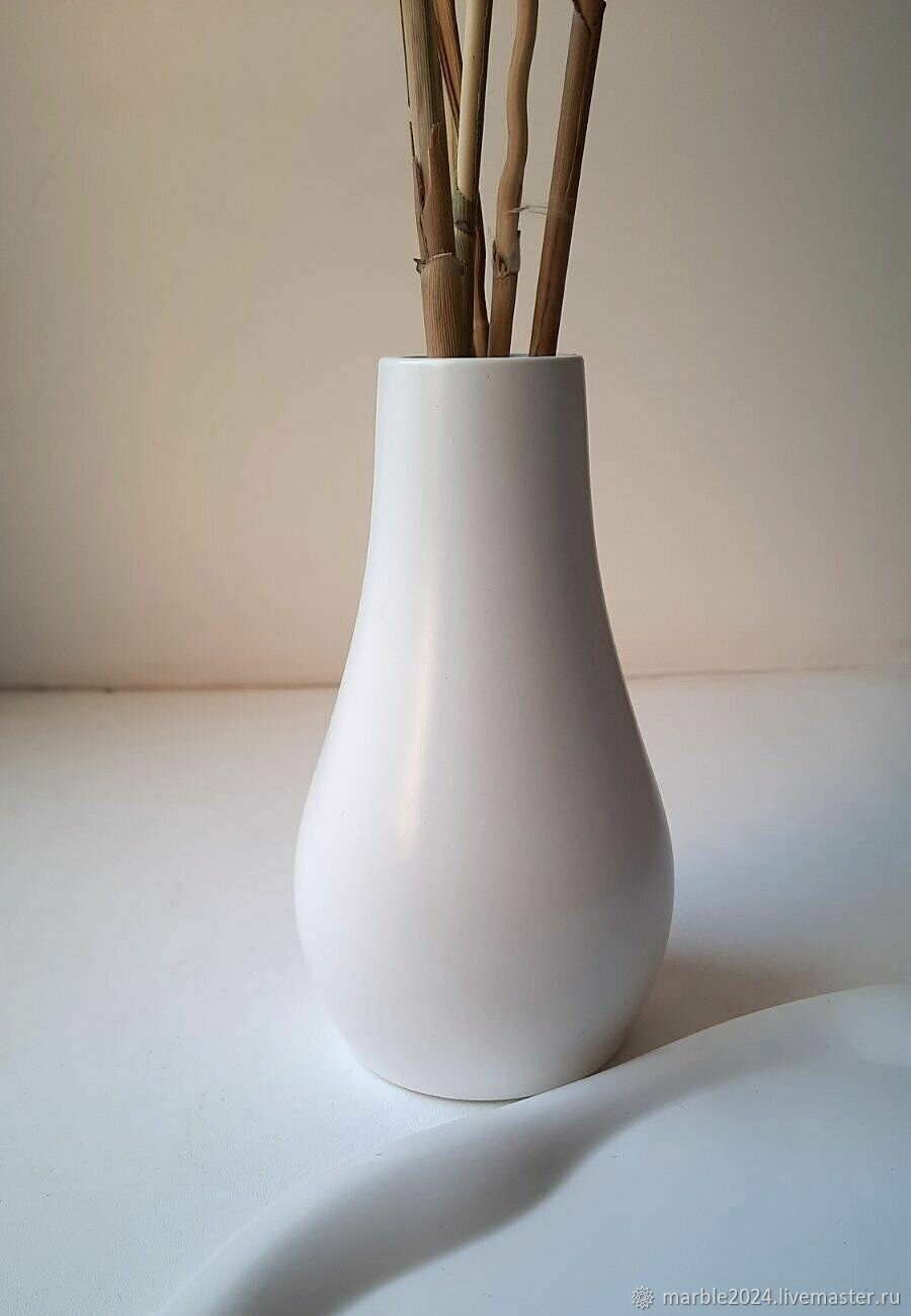 Ваза для сухоцветов Шанталь гипс белая 135 см ручная работа