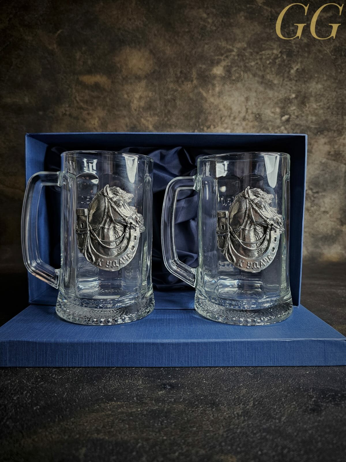 Подарочный набор из 2х пивных кружек "К удаче" с олов. барерьеф