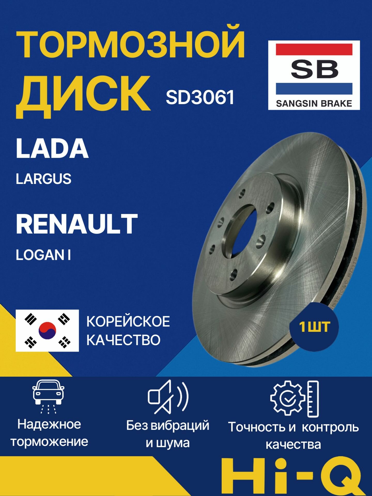 Диск тормозной передний вентилируемый Рено Логан, Лада Ларгус, Renault Logan 1 (ls_), Lada Largus (1.6l), Sangsin Hi-Q SD3061, 4020600Q0K, RN421002
