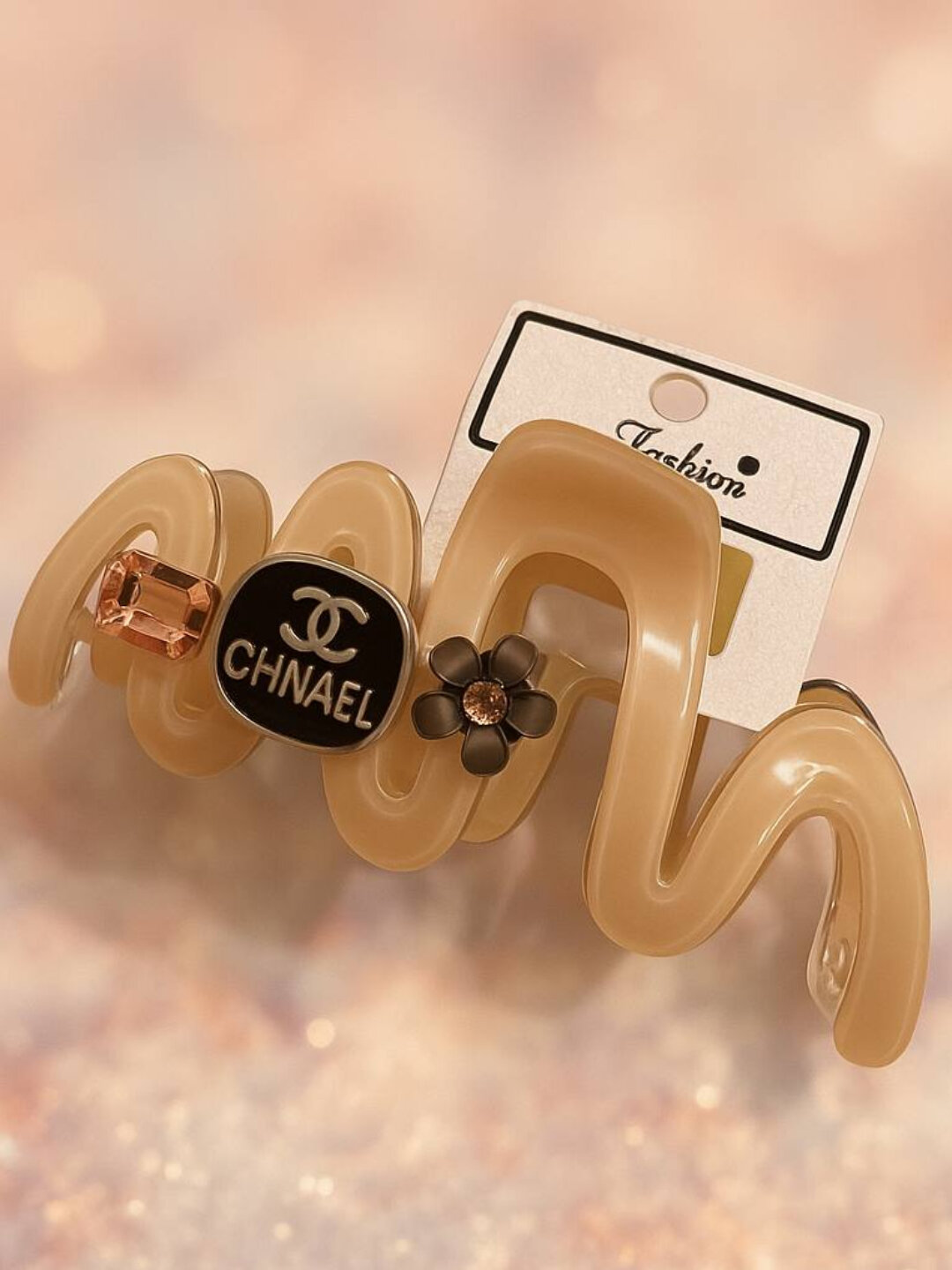 Заколка для волос "Chnael", бежевая, волнообразный дизайн, прочные материалы