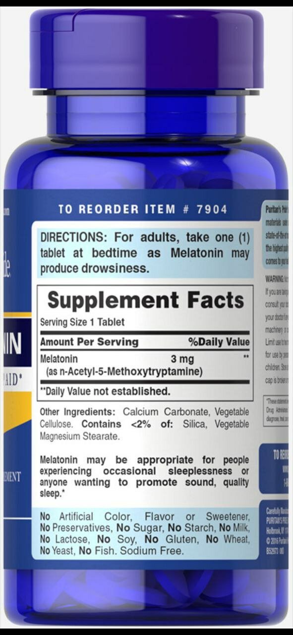 Мелатонин, Puritan's Pride, 3 мг, 240 таблеток, халяль, Америка, США — фото 1
