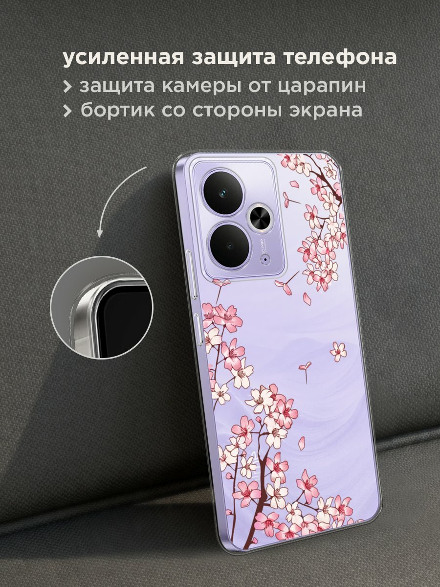 Чехол на Realme 14T / Реалми 14Т с принтом "Ветви сакуры 1", прозрачный — фото 1
