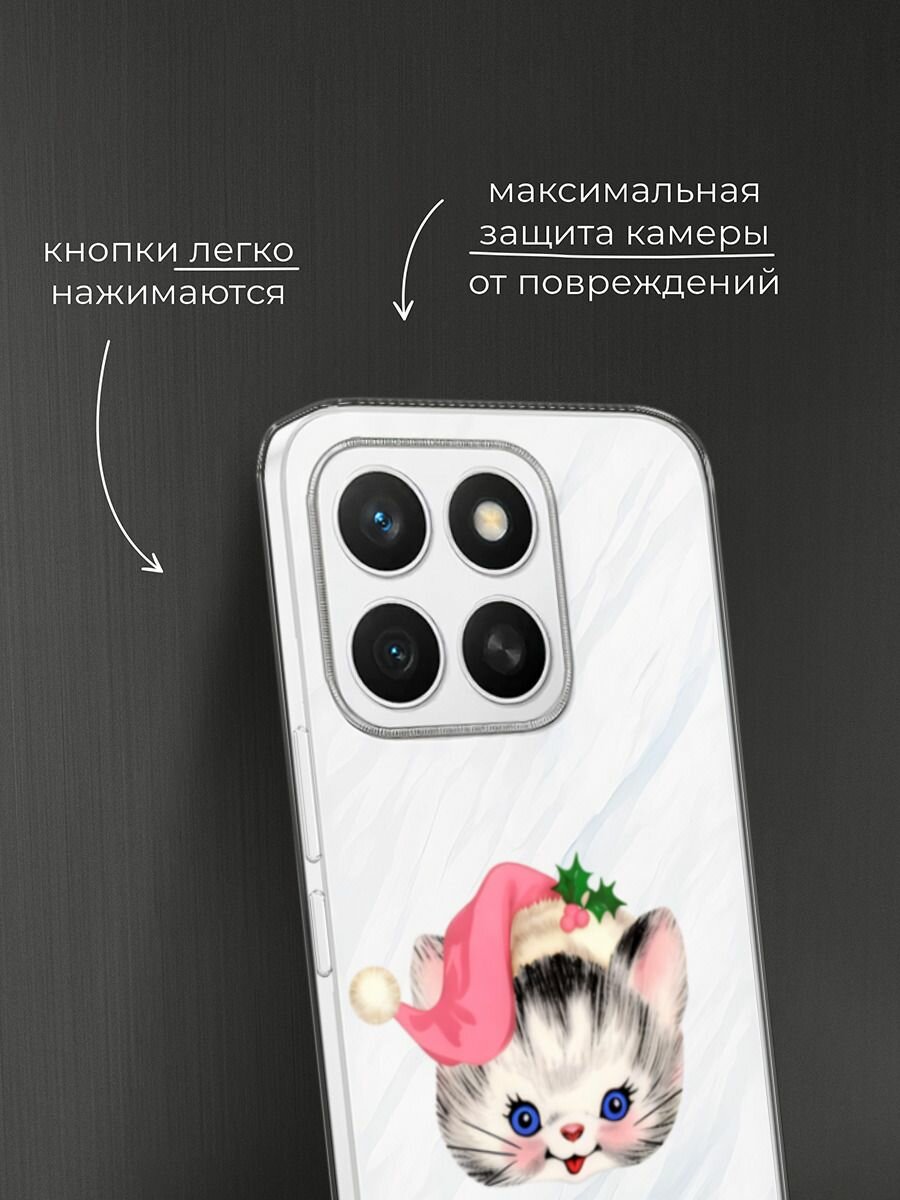 Чехол на Honor X8c / Хонор X8c с принтом "Котик в шапке", прозрачный — фото 1