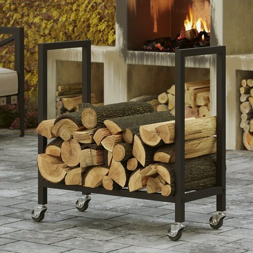 Изображение товара Дровница Roadwood, напольная, современная, стальная, с колесами, черная,65x68x30см