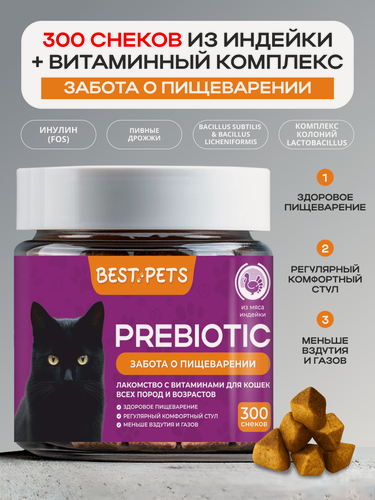 Изображение товара Витамины для кошек для пищеварения и ЖКТ с пребиотиками, пробиотиками и лактобактериями, 300 снеков