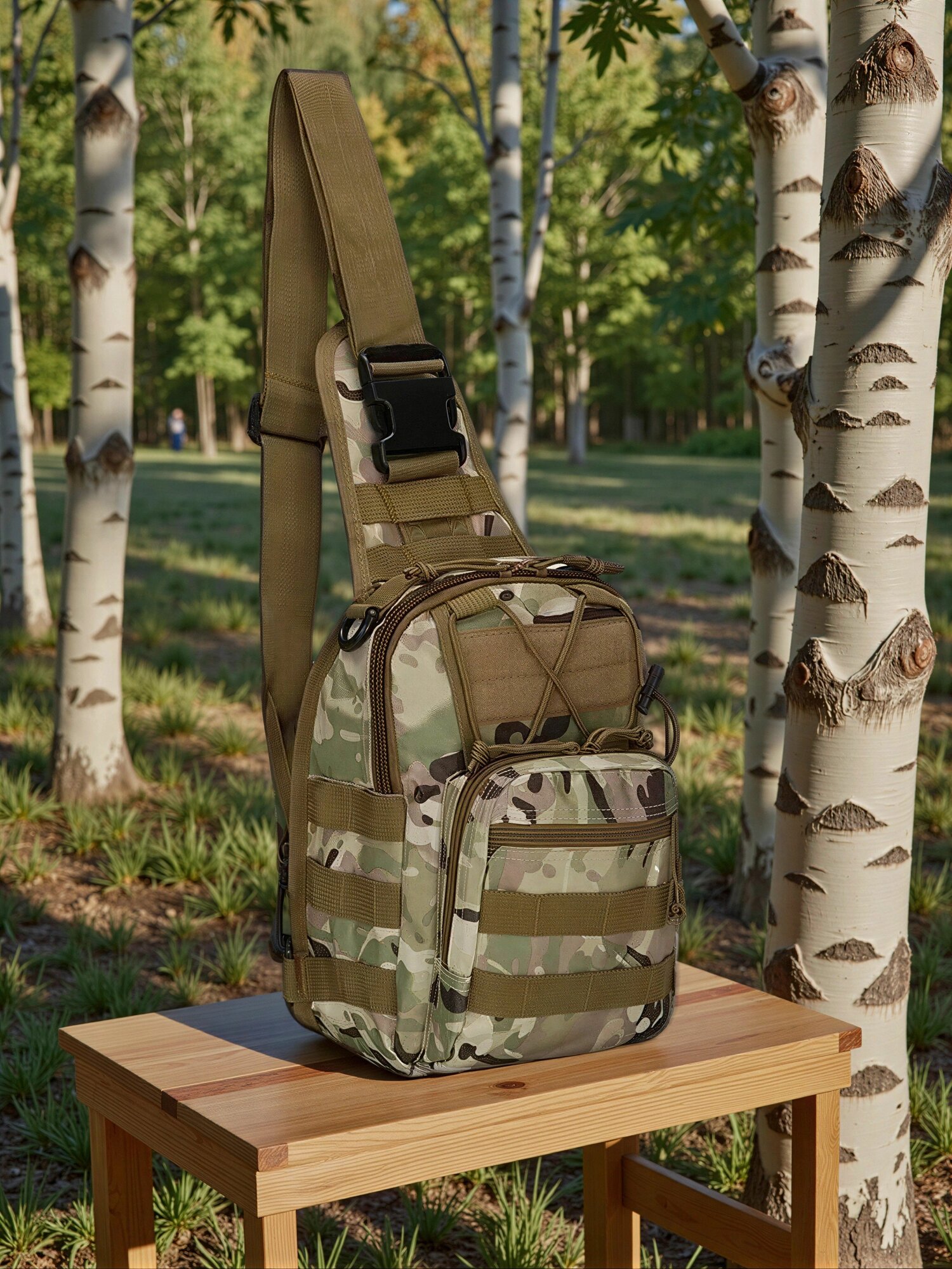 Нагрудная тактическая сумка через плечо с одной лямкой камуфляж