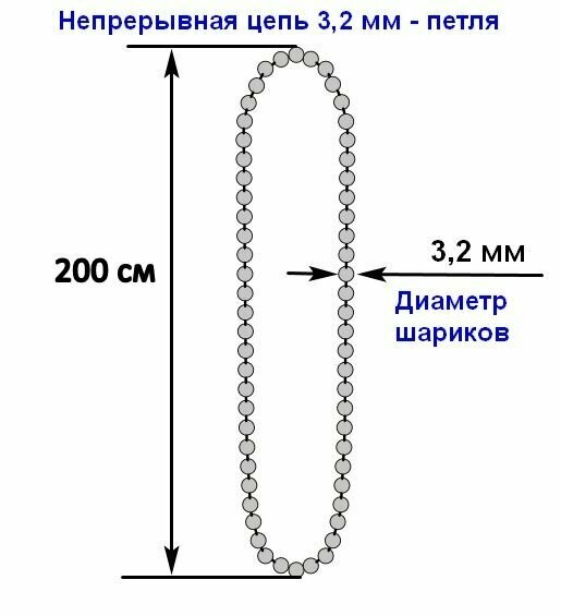 Непрерывная цепь управления петля с диаметром 3.2 мм шариков длина 200 см по кругу 400 см для рулонных штор 1 шт.