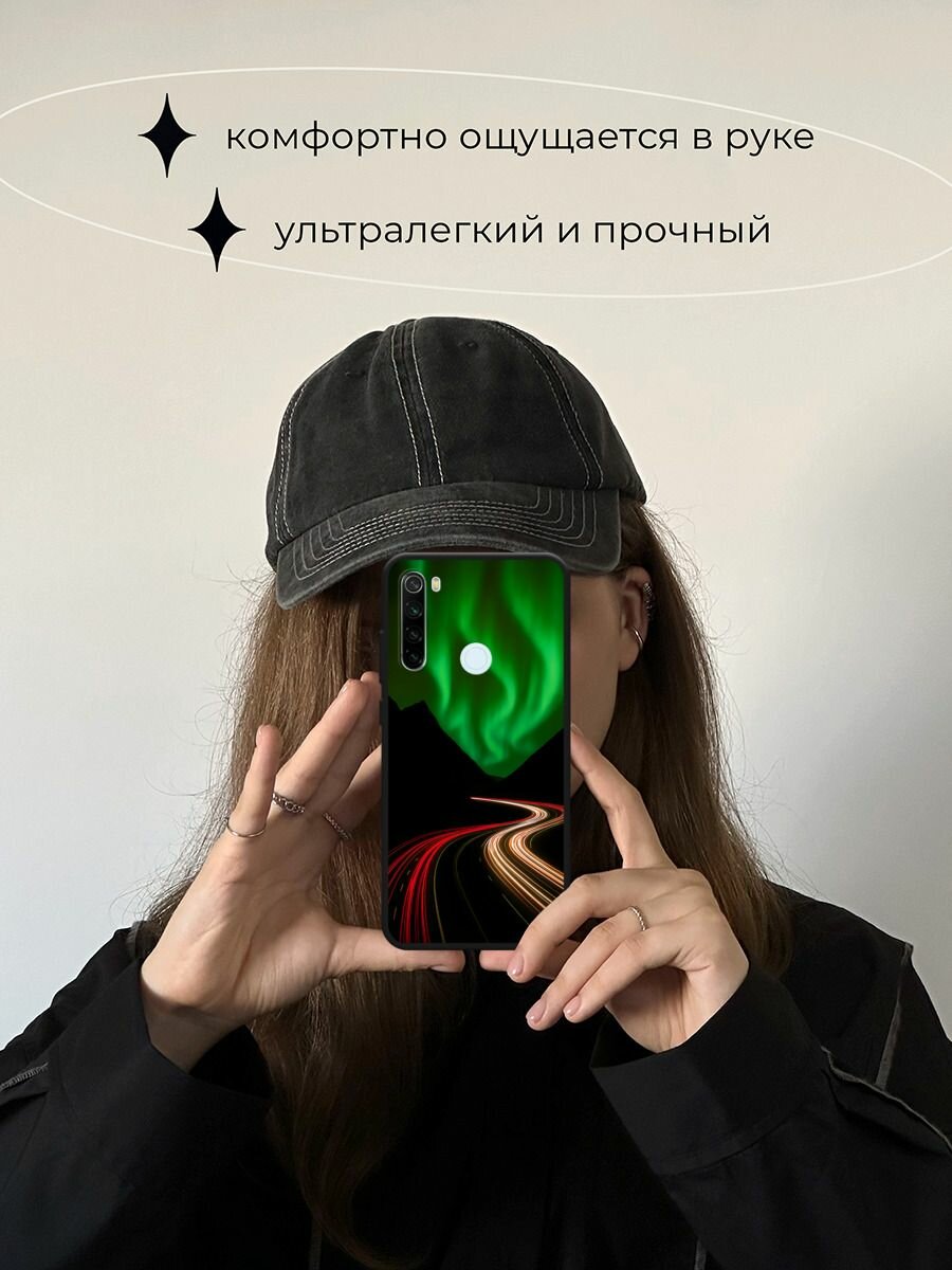 Черный матовый чехол на Xiaomi Redmi Note 8T / Сяоми Редми Нот 8Т с принтом Северное сияние на выдержке — фото 1