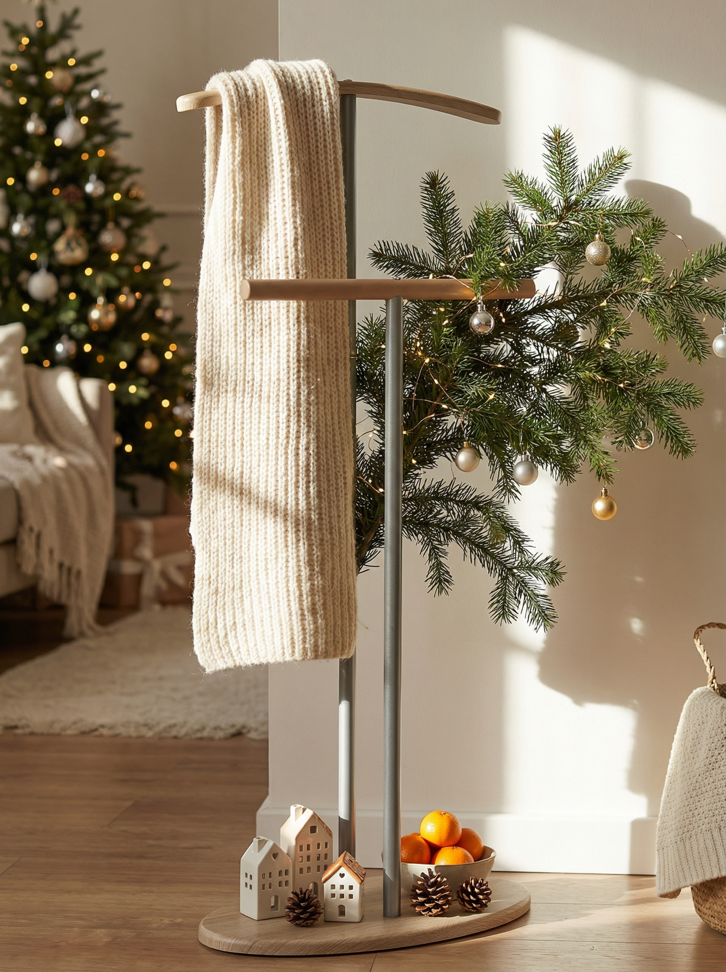 Вешалка костюмная IFERS для одежды напольная Дэви 2 цвет металлик/дуб сонома — фото 1