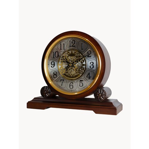 Деревянные настольные каминные часы с мелодией и боем в цвете орех T20225 28000₽