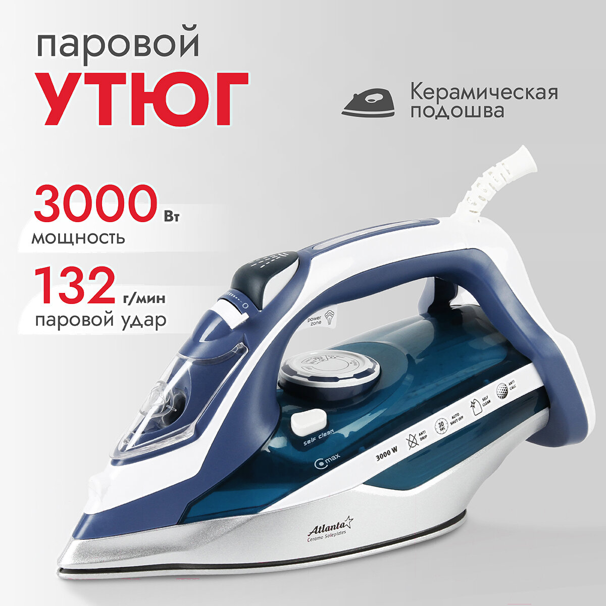 Утюг для одежды ATH-5580 (blue)