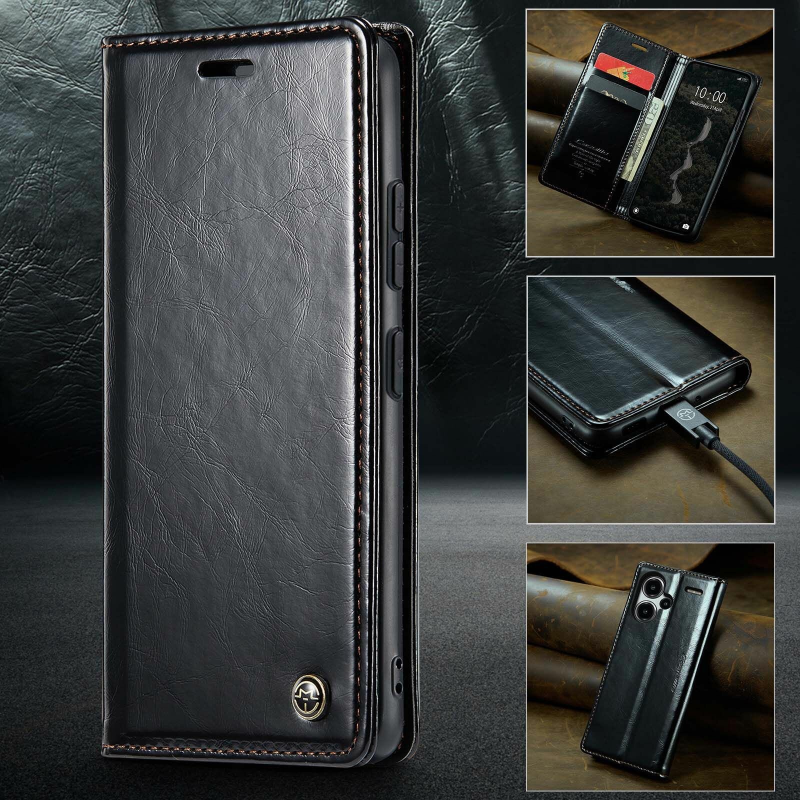 Картинки Caseme Кожаный книжка чехол для Xiaomi Redmi Note 13 Pro Plus+ 5G /Сяоми Нот 13 Про + Редми Нот 13 Про 5G с визитницей из экокожи