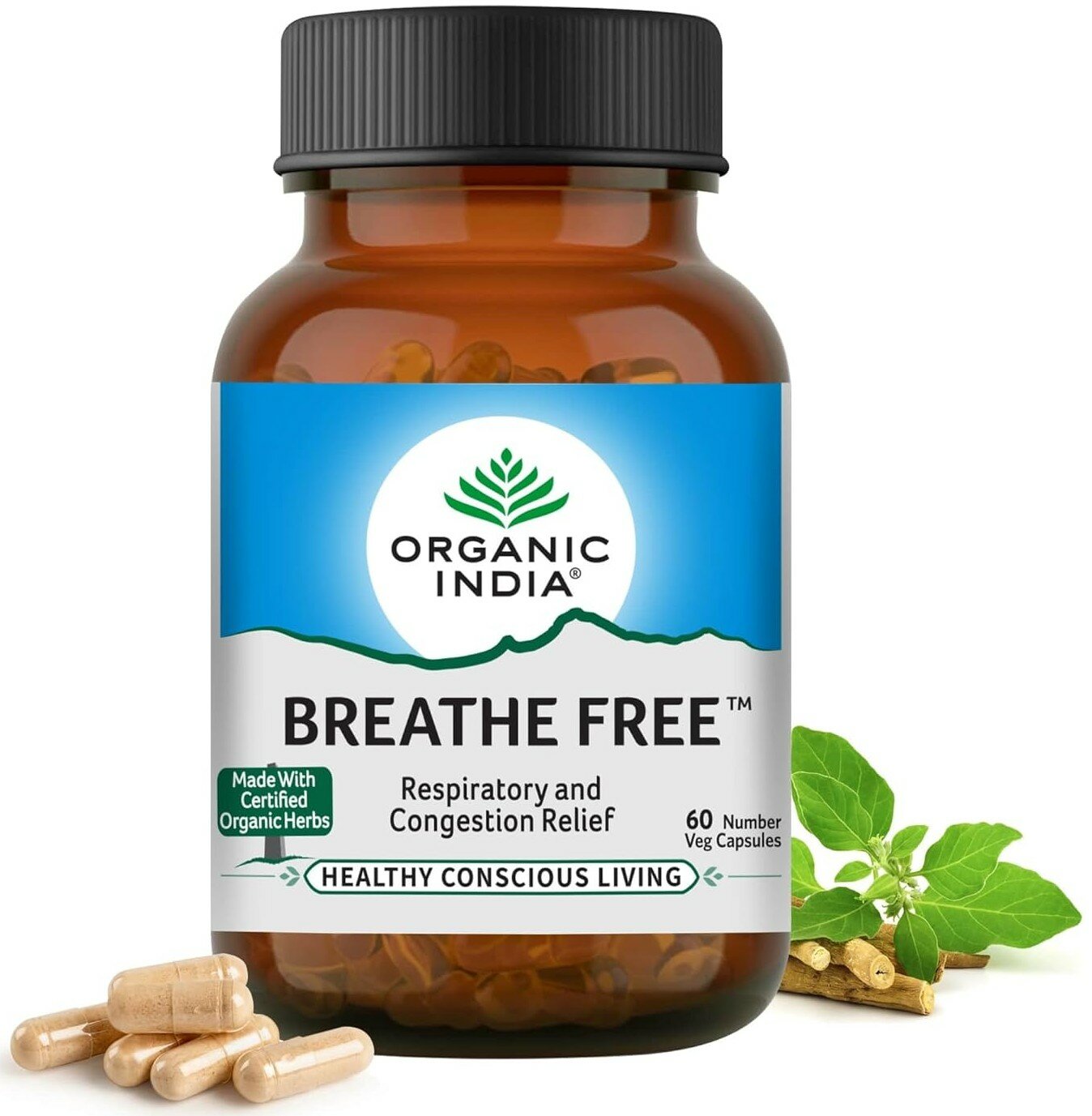 Бриз Фри Органик Индия при вирусах, простуде, для легких Breathe Free Organic India 60 шт.